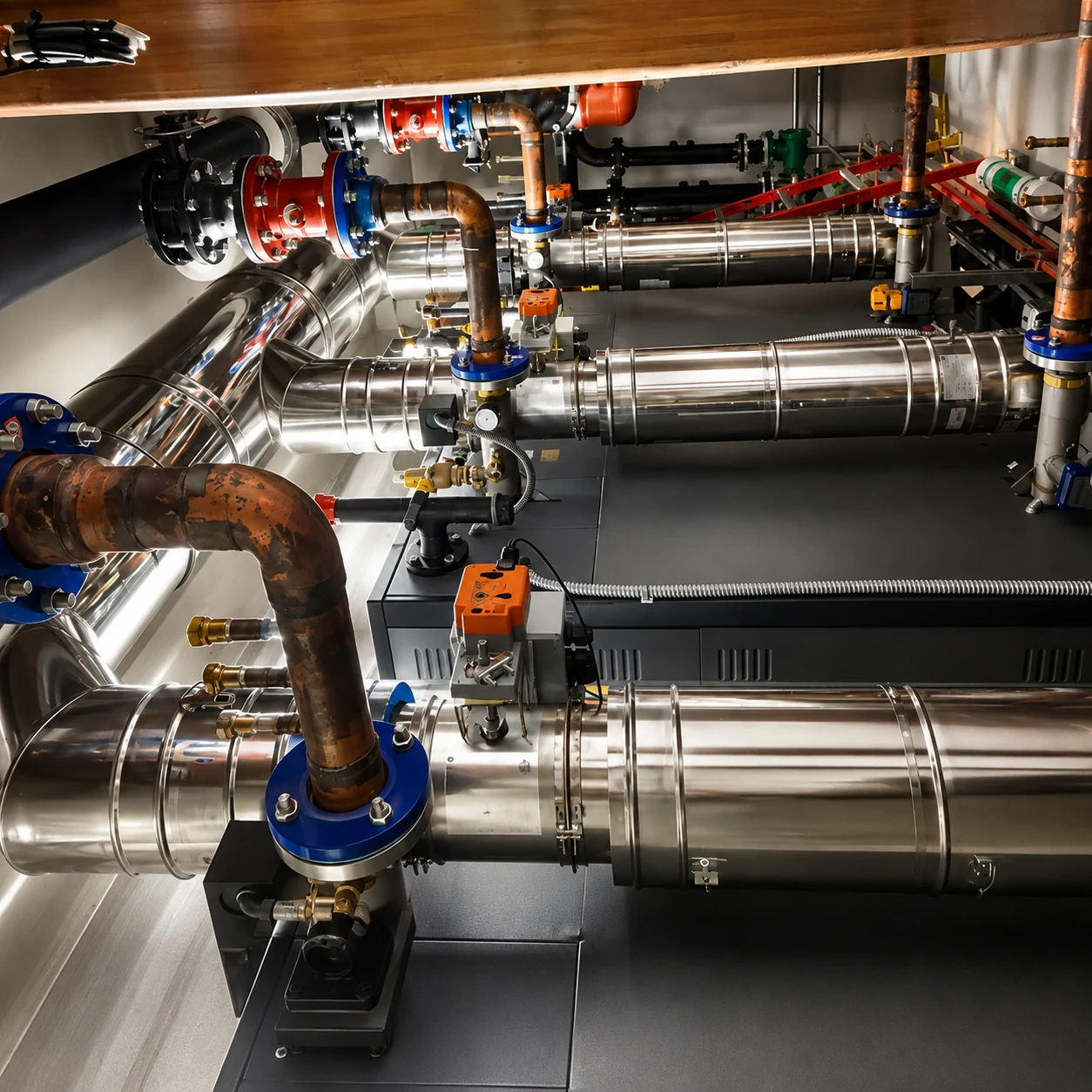 Detail of the modulating damper and controller wiring at the boiler connector.