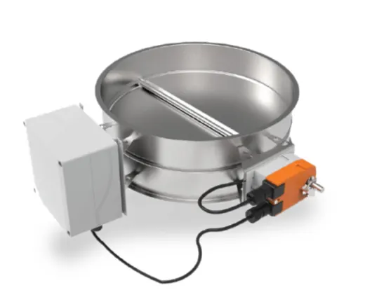 Sealed Modulating Damper System (SMDS), UL-listed 100% seal-tight damper with integrated EBC24 controller and bi-directional pressure sensor.