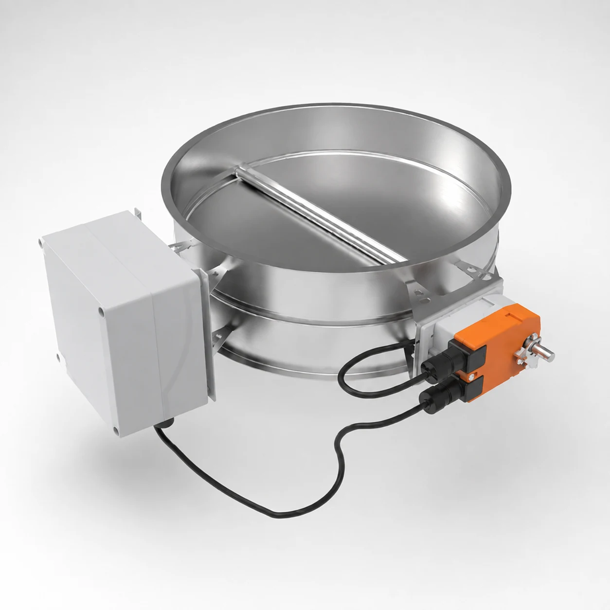Sealed Modulating Damper System (SMDS), UL-listed 100% seal-tight damper with integrated EBC24 controller and bi-directional pressure sensor.